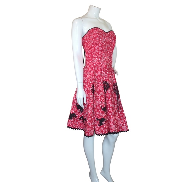 Vintage Rockabilly Red Bandana Western Dress Strapless Cowgirl Rodeo 50s Style - Picture 4 of 13